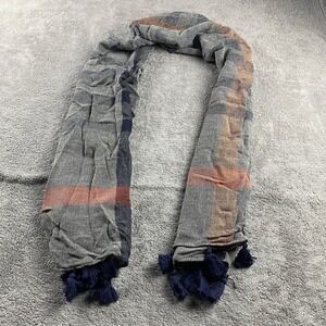 LOFT Scarf Womens Gray Orange Blue Plaid
